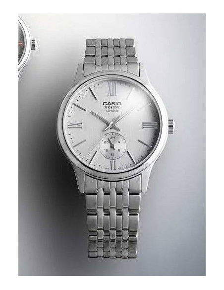 Reloj Casio BMS-100D-7A Hombre – Correa de Acero Inoxidable y Fondo blanco