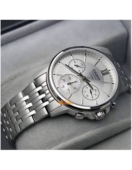 Casio BMS-300D-7A – Reloj Hombre Analógico de Acero Inoxidable Plateado