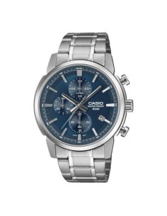Reloj Casio Para Hombre MTP-E510D-2A2 Cronógrafo Correa Acero Plateado Esfera Azul
