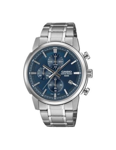 Reloj Casio Para Hombre MTP-E510D-2A2 Cronógrafo Correa Acero Plateado Esfera Azul