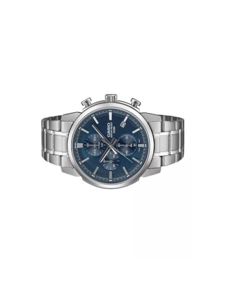 Reloj Casio Para Hombre MTP-E510D-2A2 Cronógrafo Correa Acero Plateado Esfera Azul