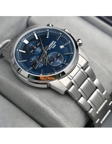 Reloj Casio Para Hombre MTP-E510D-2A2 Cronógrafo Correa Acero Plateado Esfera Azul