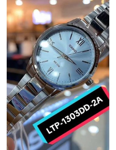 Reloj Casio Para Mujer LTP-1303DD-2A Analógico Correa Acero Plateado Esfera Azul