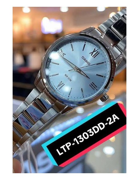 Reloj Casio Para Mujer LTP-1303DD-2A Analógico Correa Acero Plateado Esfera Azul