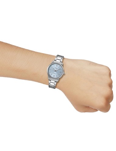 Reloj Casio Para Mujer LTP-1303DD-2A Analógico Correa Acero Plateado Esfera Azul