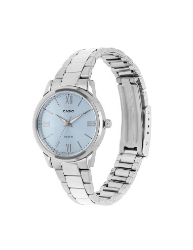 Reloj Casio Para Mujer LTP-1303DD-2A Analógico Correa Acero Plateado Esfera Azul