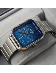 Reloj Casio Para Hombre MTP-M306D-2A Fase Lunar Correa Acero Plateado Esfera Azul 2
