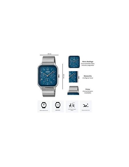 Reloj Casio Para Hombre MTP-M306D-2A Fase Lunar Correa Acero Plateado Esfera Azul