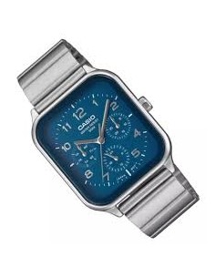 Reloj Casio Para Hombre MTP-M306D-2A Fase Lunar Correa Acero Plateado Esfera Azul