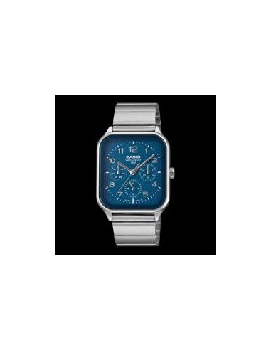 Reloj Casio Para Hombre MTP-M306D-2A Fase Lunar Correa Acero Plateado Esfera Azul