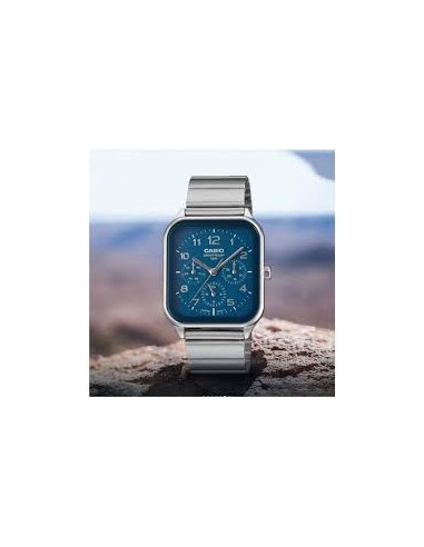 Reloj Casio Para Hombre MTP-M306D-2A Fase Lunar Correa Acero Plateado Esfera Azul