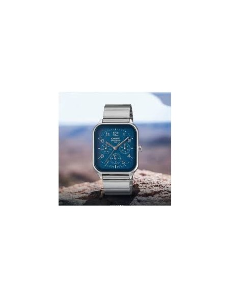 Reloj Casio Para Hombre MTP-M306D-2A Fase Lunar Correa Acero Plateado Esfera Azul