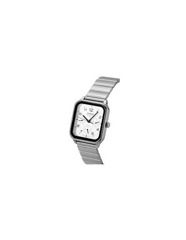 Reloj Casio Para Hombre MTP-M306D-7A Fase Lunar Correa Acero Plateado Esfera blanca