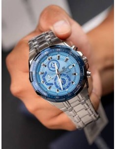 Reloj Casio Edifice Para Hombre EFR-539DE-2A Cronógrafo Correa Acero Esfera Azul 2