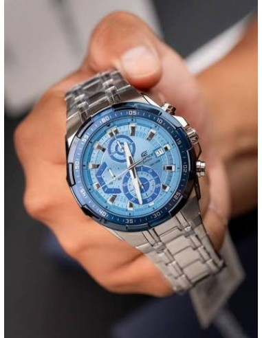Reloj Casio Edifice Para Hombre EFR-539DE-2A Cronógrafo Correa Acero Esfera Azul