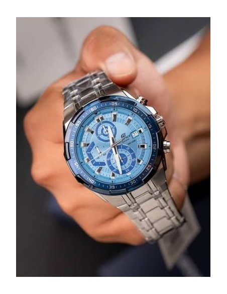 Reloj Casio Edifice Para Hombre EFR-539DE-2A Cronógrafo Correa Acero Esfera Azul
