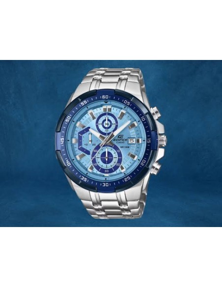 Reloj Casio Edifice Para Hombre EFR-539DE-2A Cronógrafo Correa Acero Esfera Azul