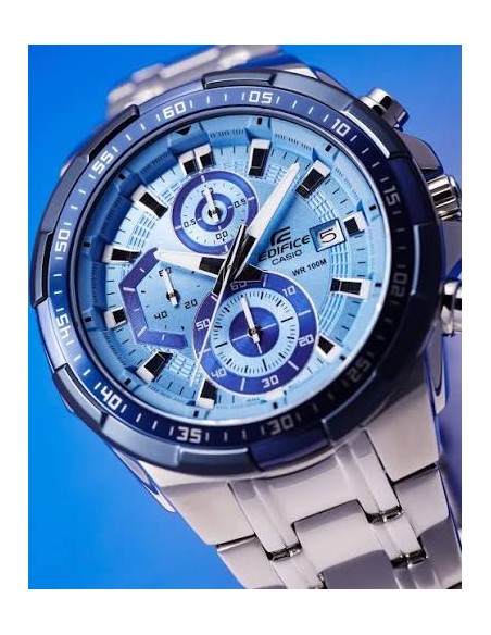 Reloj Casio Edifice Para Hombre EFR-539DE-2A Cronógrafo Correa Acero Esfera Azul