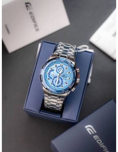Reloj Casio Edifice Para Hombre EFR-539DE-2A Cronógrafo Correa Acero Esfera Azul