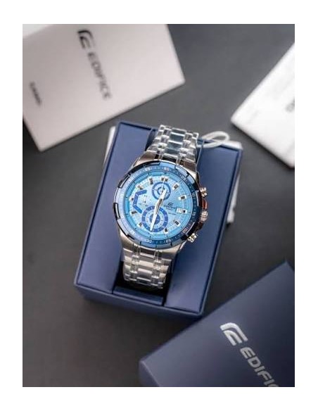 Reloj Casio Edifice Para Hombre EFR-539DE-2A Cronógrafo Correa Acero Esfera Azul