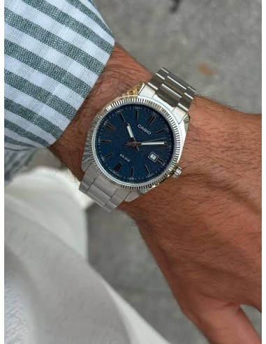 Reloj hombre analogico MTP-1302DA-2A1 correa acero inoxidable dial azul
