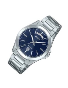 Reloj Casio Para Hombre MTP-1370D-2A2 Analógico Correa Acero Plateado Esfera Azul