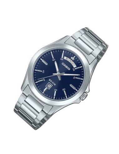 Reloj Casio Para Hombre MTP-1370D-2A2 Analógico Correa Acero Plateado Esfera Azul
