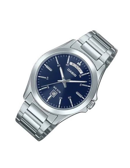 Reloj Casio Para Hombre MTP-1370D-2A2 Analógico Correa Acero Plateado Esfera Azul