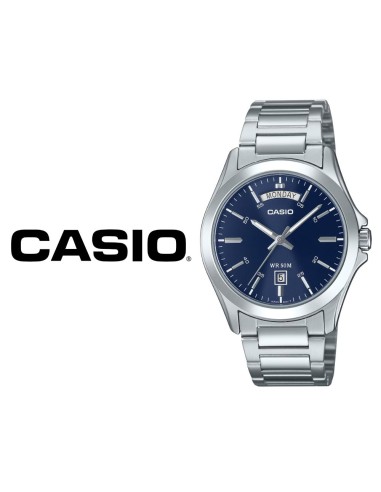 Reloj Casio Para Hombre MTP-1370D-2A2 Analógico Correa Acero Plateado Esfera Azul