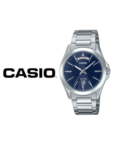 Reloj Casio Para Hombre MTP-1370D-2A2 Analógico Correa Acero Plateado Esfera Azul