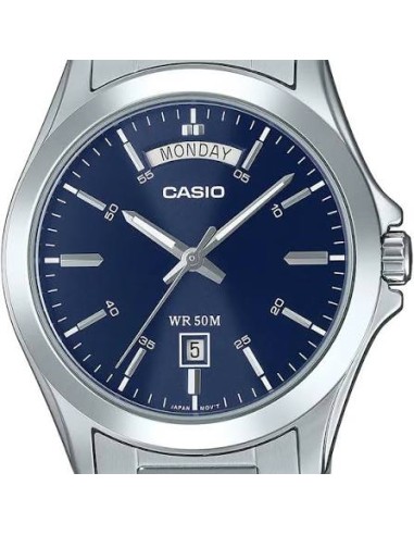 Reloj Casio Para Hombre MTP-1370D-2A2 Analógico Correa Acero Plateado Esfera Azul