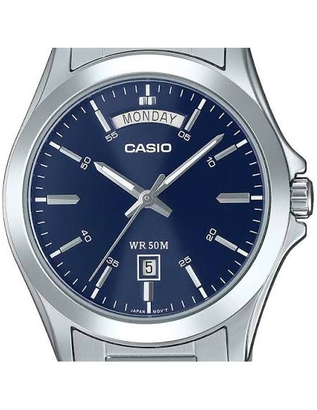 Reloj Casio Para Hombre MTP-1370D-2A2 Analógico Correa Acero Plateado Esfera Azul