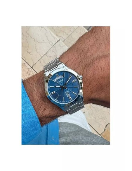 reloj clásico hombre CASIO Enticer MTP-1381D-1A dial negro 40mm correa de acero 50m resistente al agua Día - Fecha