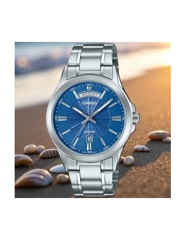 reloj clásico hombre CASIO Enticer MTP-1381D-1A dial negro 40mm correa de acero 50m resistente al agua Día - Fecha