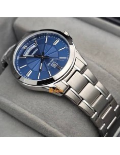 Reloj Casio Para Hombre MTS-115D-2A1 Cristal Zafiro Correa Acero Esfera Azul 2