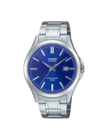 Reloj Casio Para Hombre MTS-115D-2A1 Cristal Zafiro Correa Acero Esfera Azul