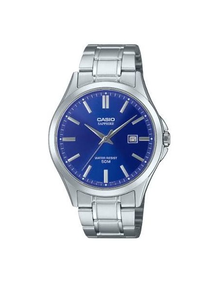 Reloj Casio Para Hombre MTS-115D-2A1 Cristal Zafiro Correa Acero Esfera Azul