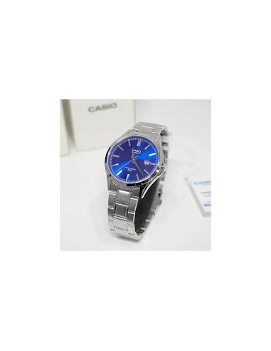 Reloj Casio Para Hombre MTS-115D-2A1 Cristal Zafiro Correa Acero Esfera Azul