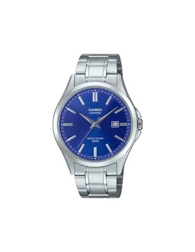 Reloj Casio Para Hombre MTS-115D-2A1 Cristal Zafiro Correa Acero Esfera Azul