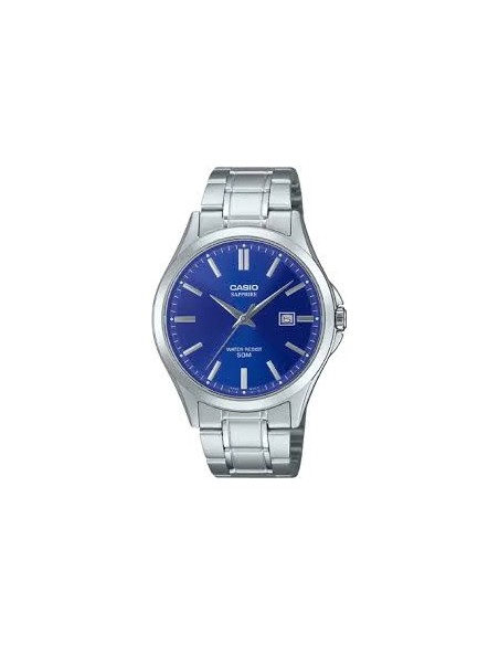 Reloj Casio Para Hombre MTS-115D-2A1 Cristal Zafiro Correa Acero Esfera Azul