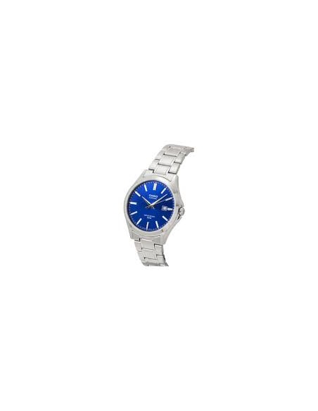 Reloj Casio Para Hombre MTS-115D-2A1 Cristal Zafiro Correa Acero Esfera Azul