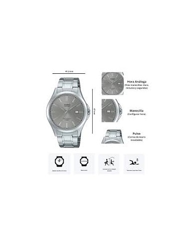 Reloj Casio Para Hombre MTS-115D-8A Cristal Zafiro Correa Acero