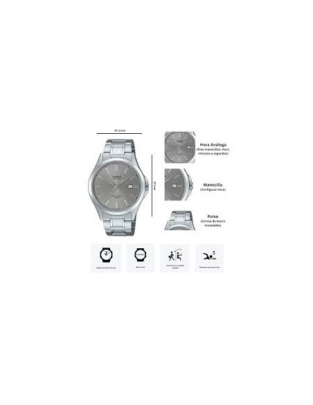 Reloj Casio Para Hombre MTS-115D-8A Cristal Zafiro Correa Acero