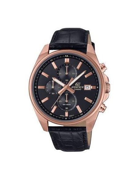 Reloj Casio Edifice Para Hombre EFV-610ECL-1A Cronógrafo Correa de Cuero Negra