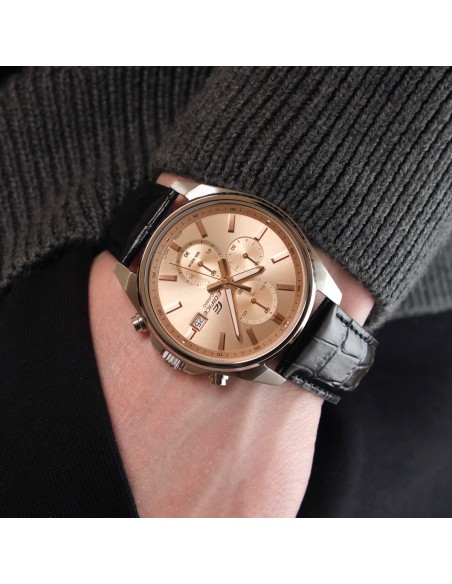 Reloj Casio Edifice Para Hombre EFV-610EL-5A Cronógrafo Correa de Cuero Marrón