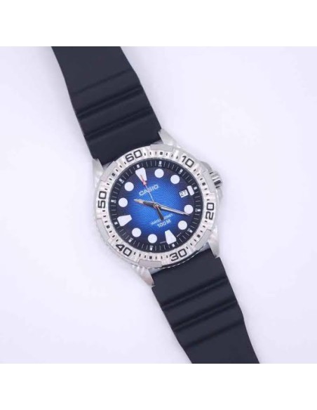 Reloj Casio Para Hombre MTD-140-2A Deportivo Resina Negra Esfera Azul 100M
