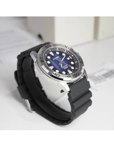 Reloj Casio Para Hombre MTD-140-2A Deportivo Resina Negra Esfera Azul 100M