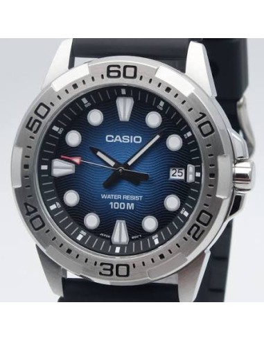 Reloj Casio Para Hombre MTD-140-2A Deportivo Resina Negra Esfera Azul 100M