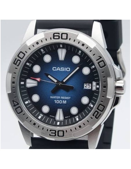 Reloj Casio Para Hombre MTD-140-2A Deportivo Resina Negra Esfera Azul 100M