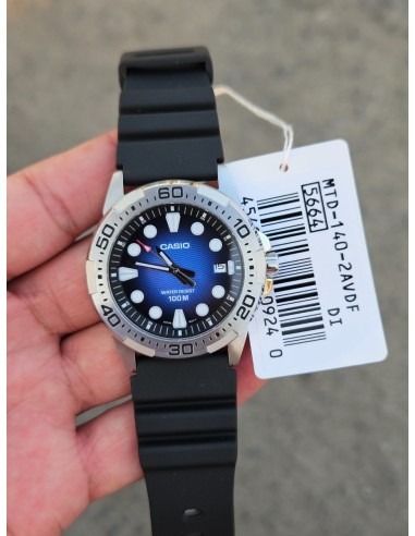 Reloj Casio Para Hombre MTD-140-2A Deportivo Resina Negra Esfera Azul 100M